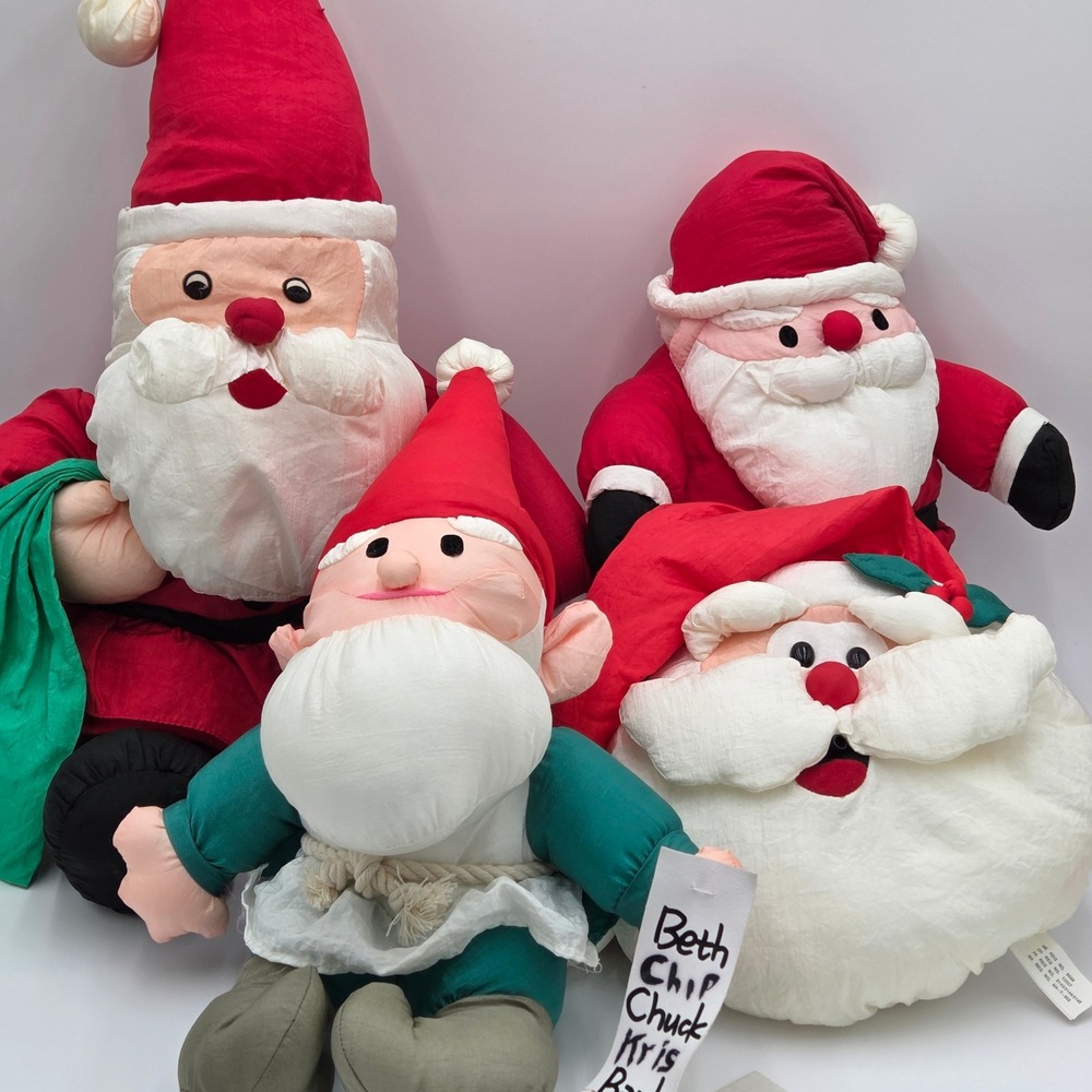 Lot of 4‎ Vintage Parachute Nylon Christmas Santa Plush Stuffies